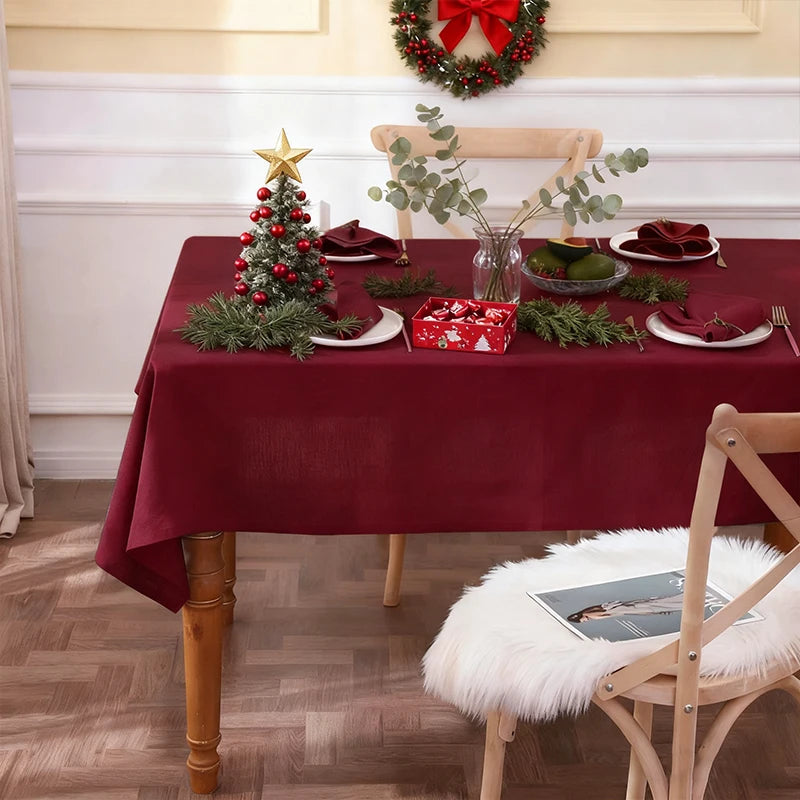 Christmas Solid Color Skin Friendly Breathable Lightweight Washable Reusable Tablecloth for Holiday Parties Banquets Restaurants
